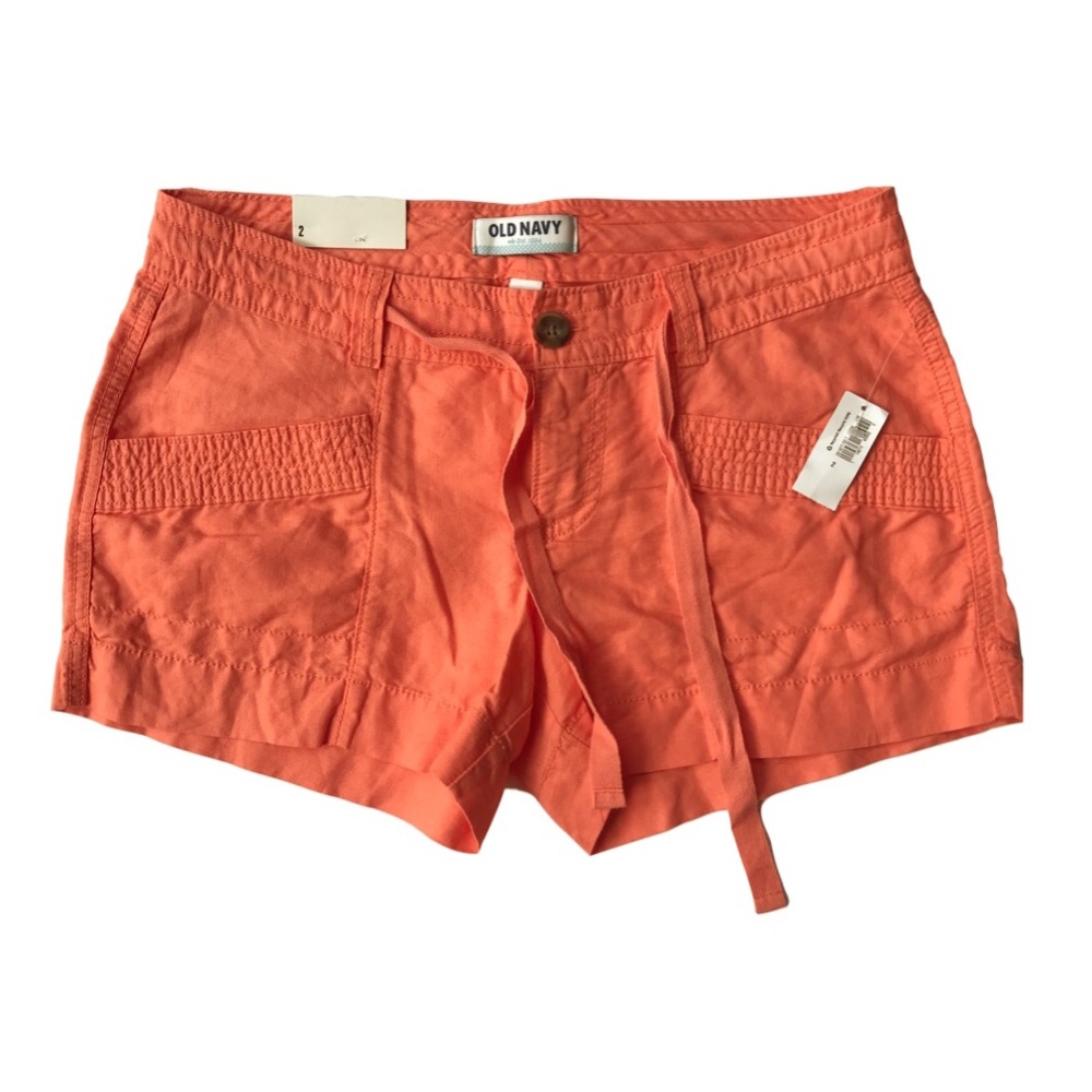 Old Navy Orange Linen Drawstring Shorts SZ 2 NWT